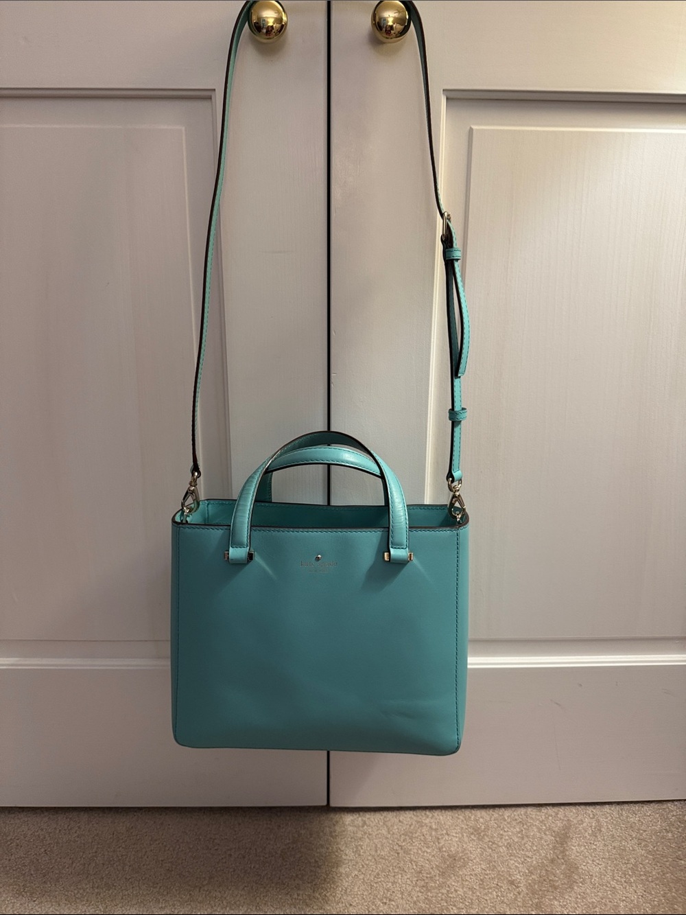 kate spade teal leather top-handle crossbody satchel